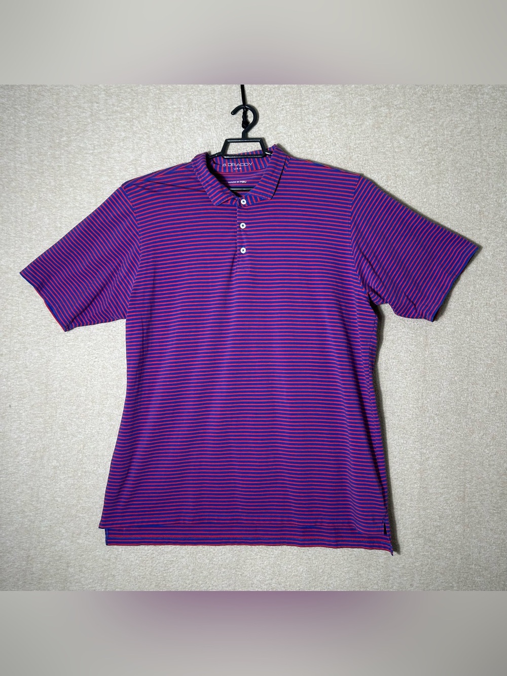 B Draddy Polo Mens XL Purple Red Striped Short Sleeve Preppy Golf Spring Summer